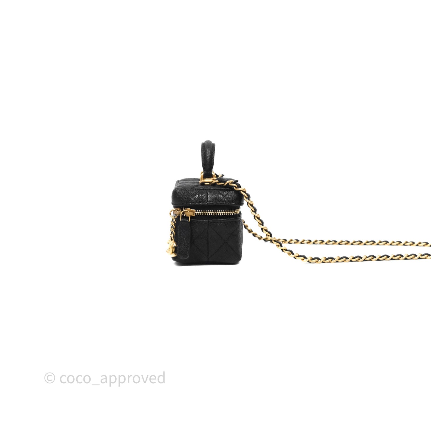 Chanel Quilted Mini Top Handle Vanity With Chain Black Caviar Aged Gold Hardware