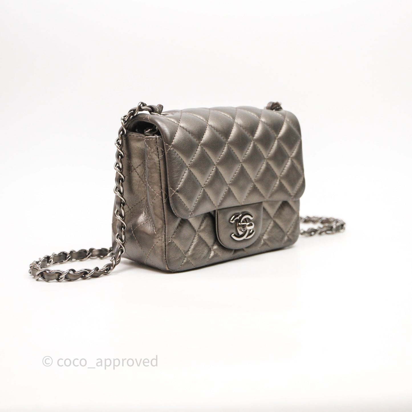 Chanel Mini Square Metallic Dark Grey Lambskin Dark Silver Hardware