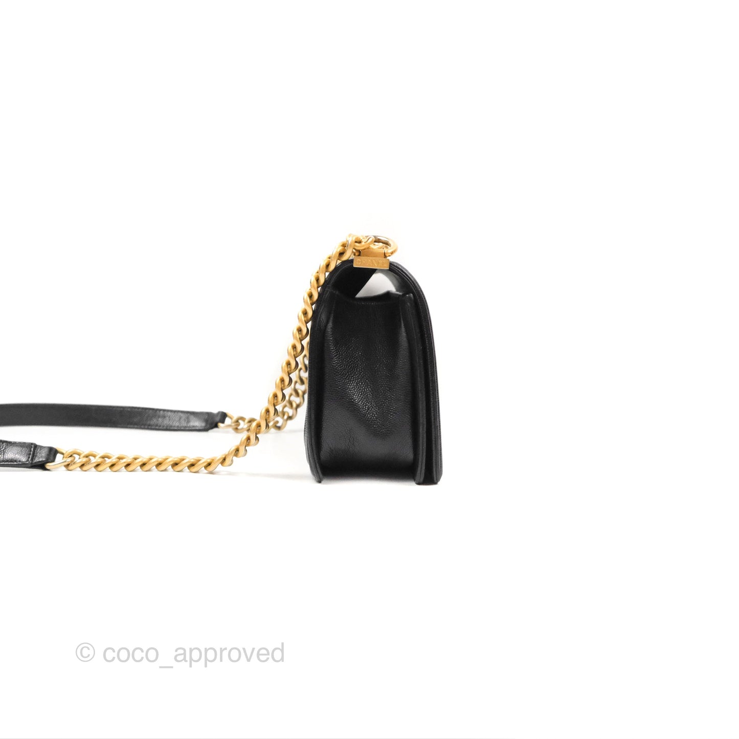 Chanel Chevron Medium Boy Black Caviar Aged Gold Hardware