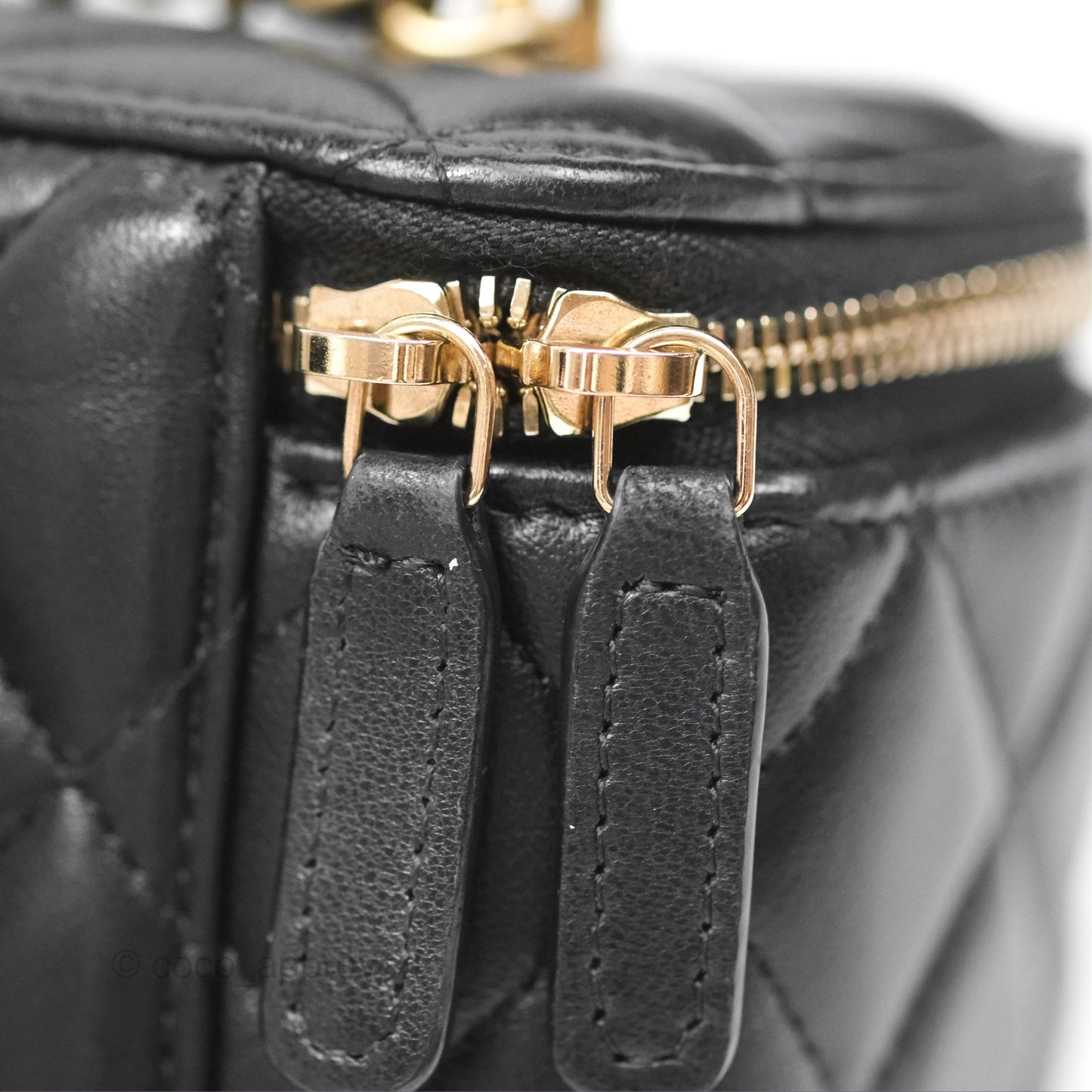 Chanel Vanity Rectangular Top Handle Black Lambskin Aged Gold Hardware