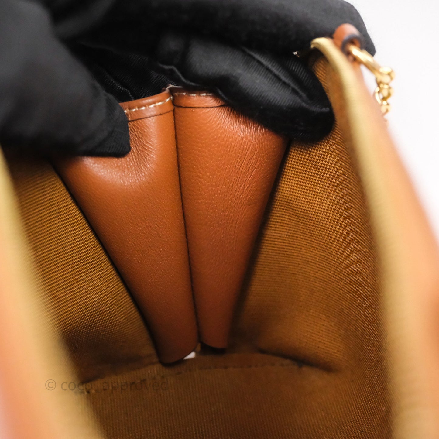 Celine Clutch With Chain Triomphe Canvas Lambskin White/Tan