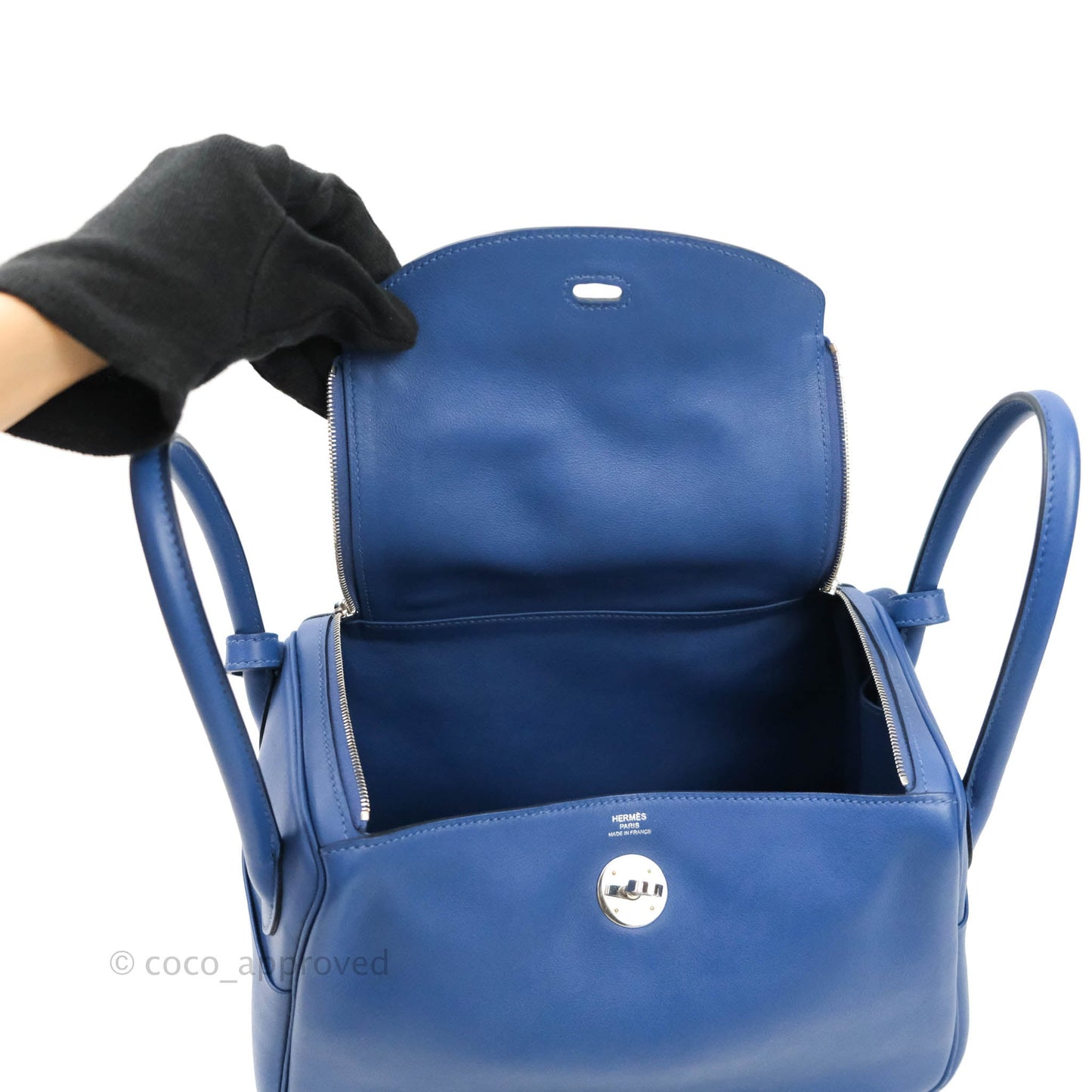 Hermès Lindy 26 Tressage de Cuir Swift Bleu Brighton Palladium Hardware