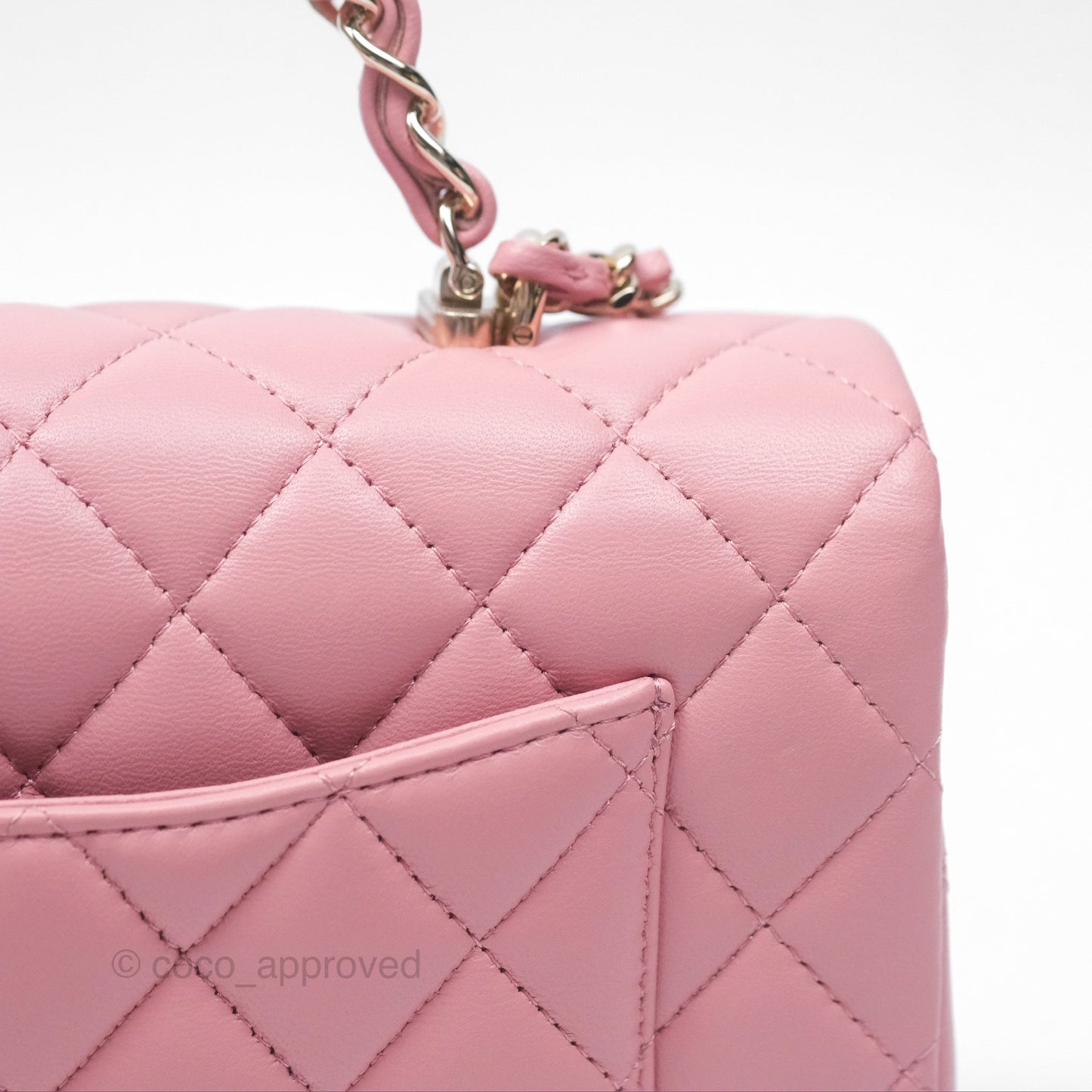 Chanel Top Handle Mini Rectangular Flap Bag Pink Lambskin Gold Hardware