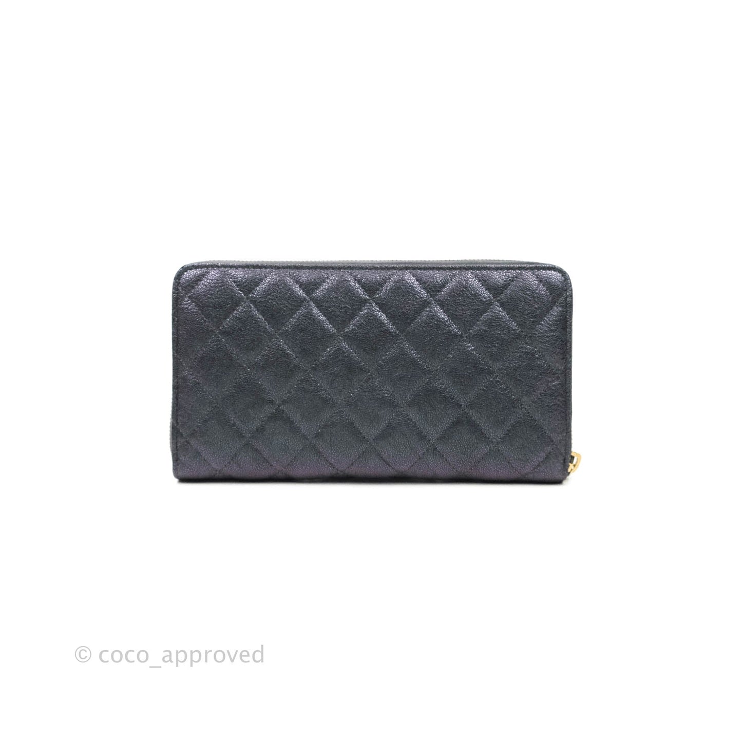 Chanel Quilted Zip Around Travel Wallet Iridescent Black Caviar Gold Hardware 19S