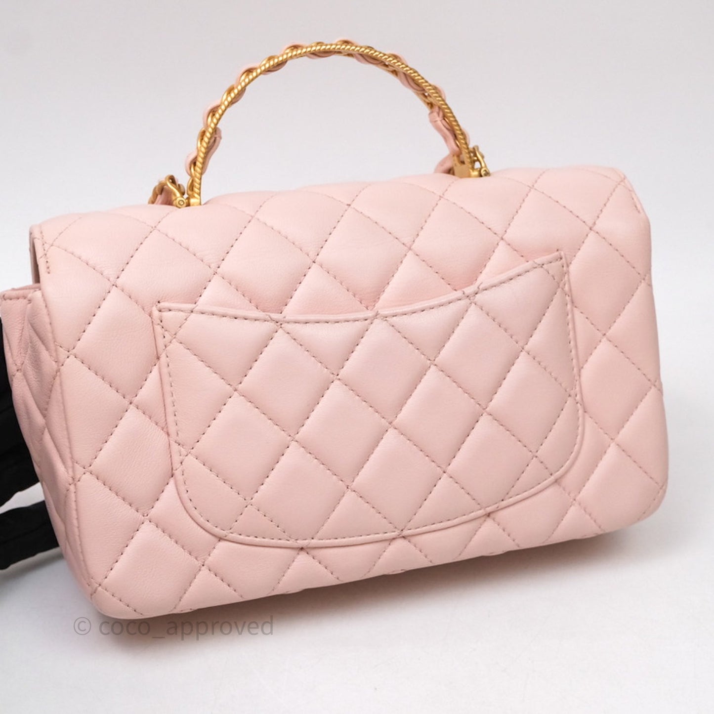 Chanel Top Handle Mini Rectangular Flap Bag Pink Lambskin Aged Gold Hardware