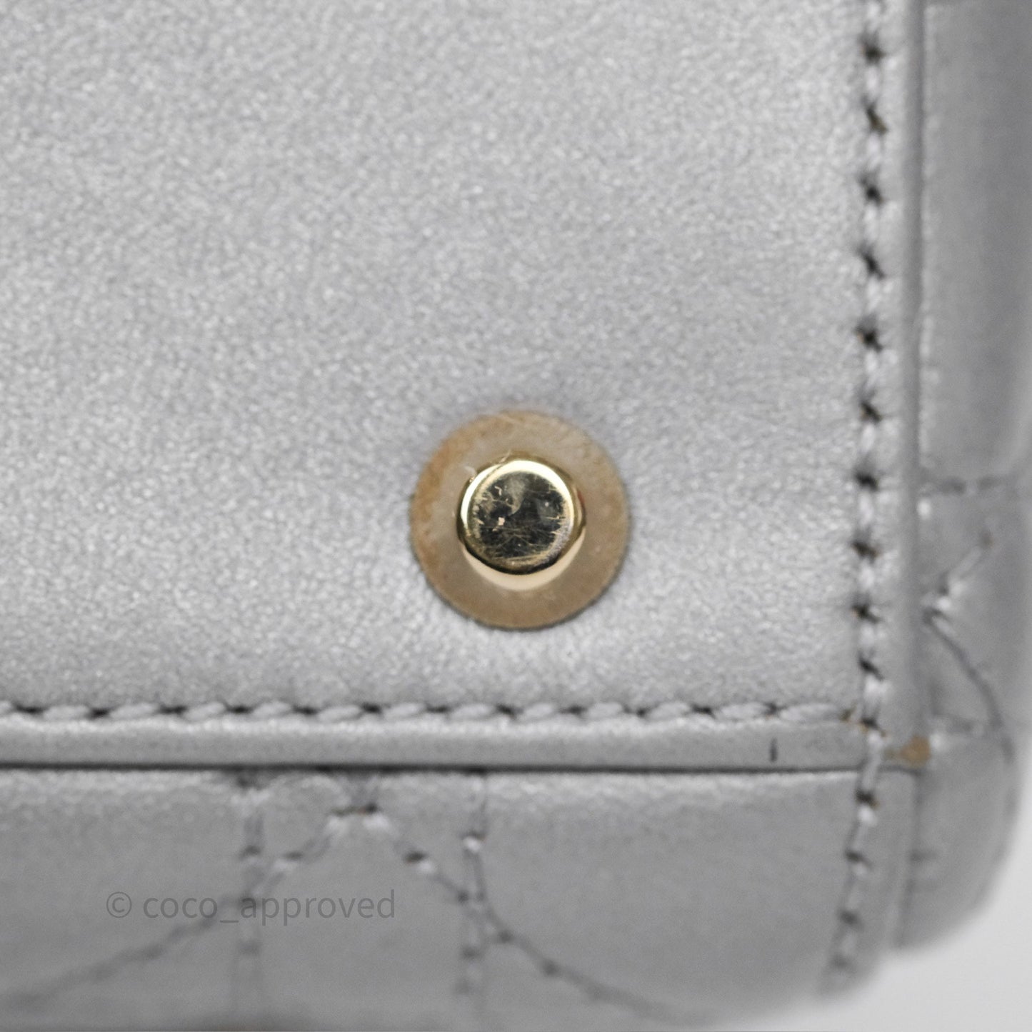 Christian Dior Mini Lady Dior Iridescent Grey Lambskin Cannage Gold Hardware