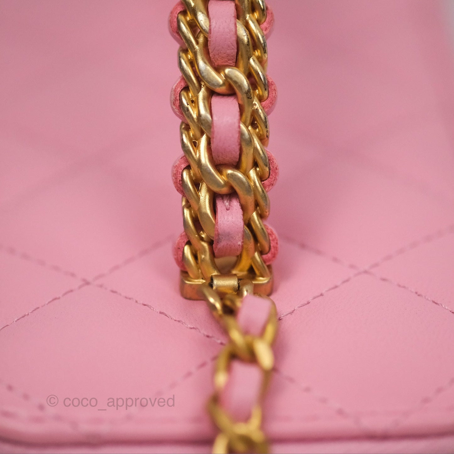 Chanel Vanity Rectangular with Top Handle Pink Lambskin Aged Gold Hardware