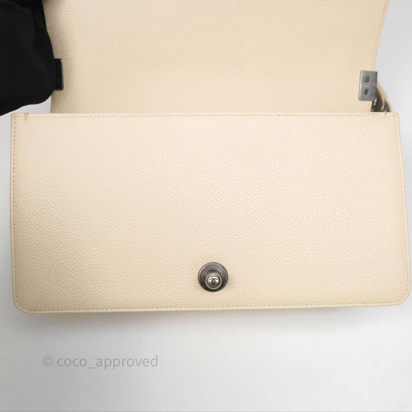 Chanel Medium Boy Chevron Beige Caviar Ruthenium Hardware