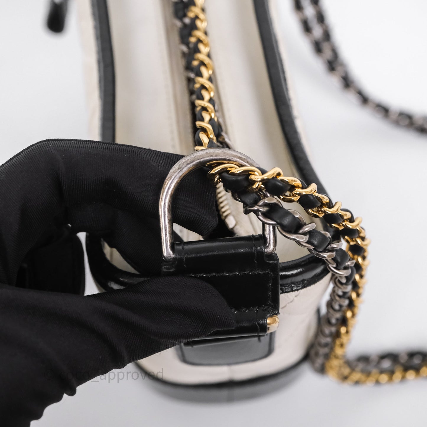 Chanel Small Gabrielle Hobo Quilted Black White Aged Calfskin