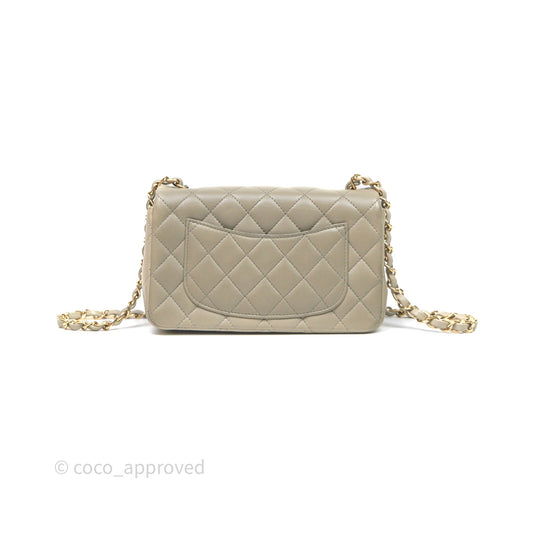 Chanel Mini Rectangular Flap Quilted Light Grey Lambskin Gold Hardware 22C