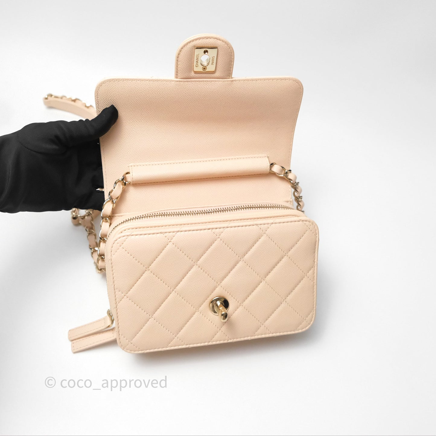 Chanel Quilted Small Like The Wallet Flap Light Beige Pink Caviar Light Gold Hardware 22C