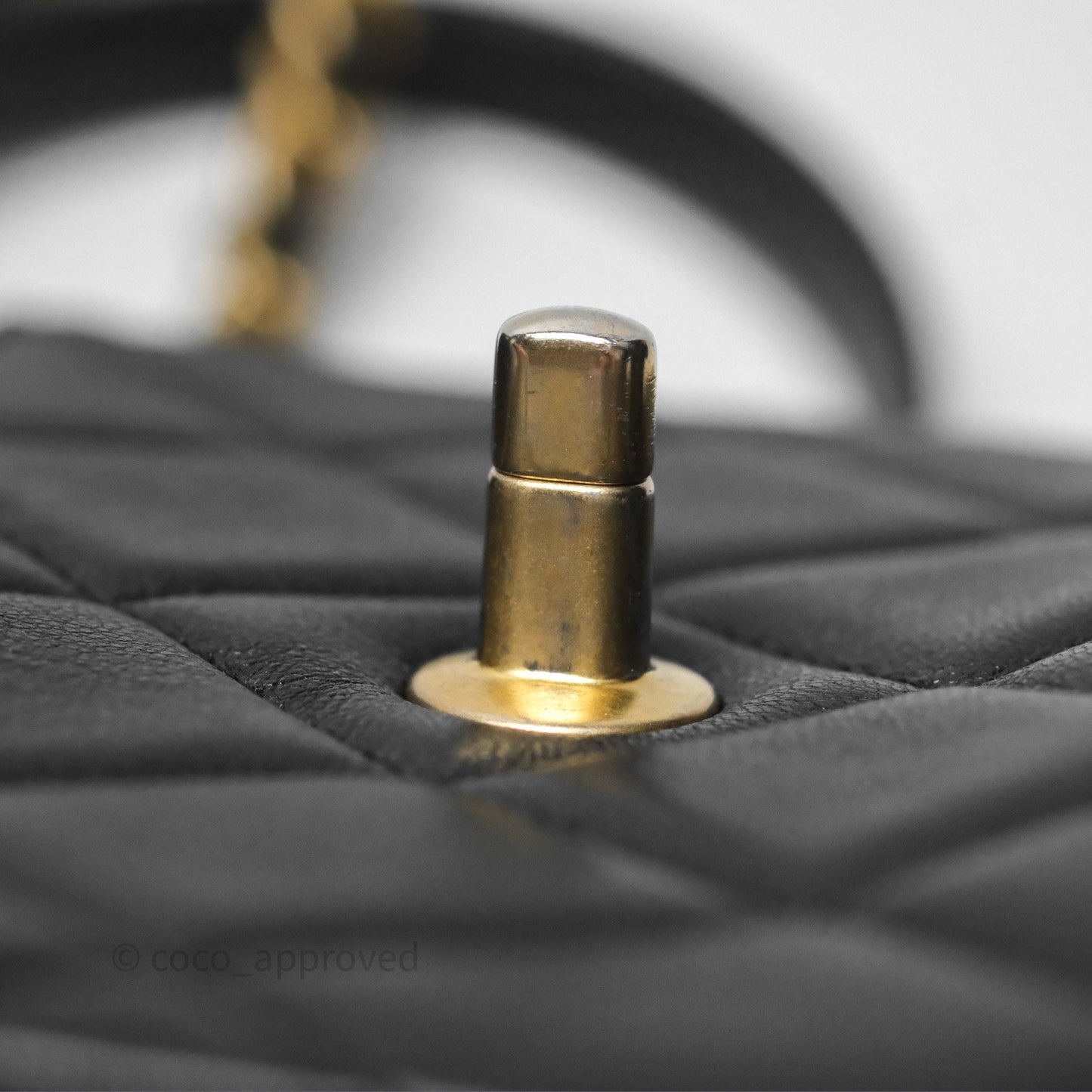 Chanel Logo Mini Square Flap Bag Black Lambskin Aged Gold Hardware 21B