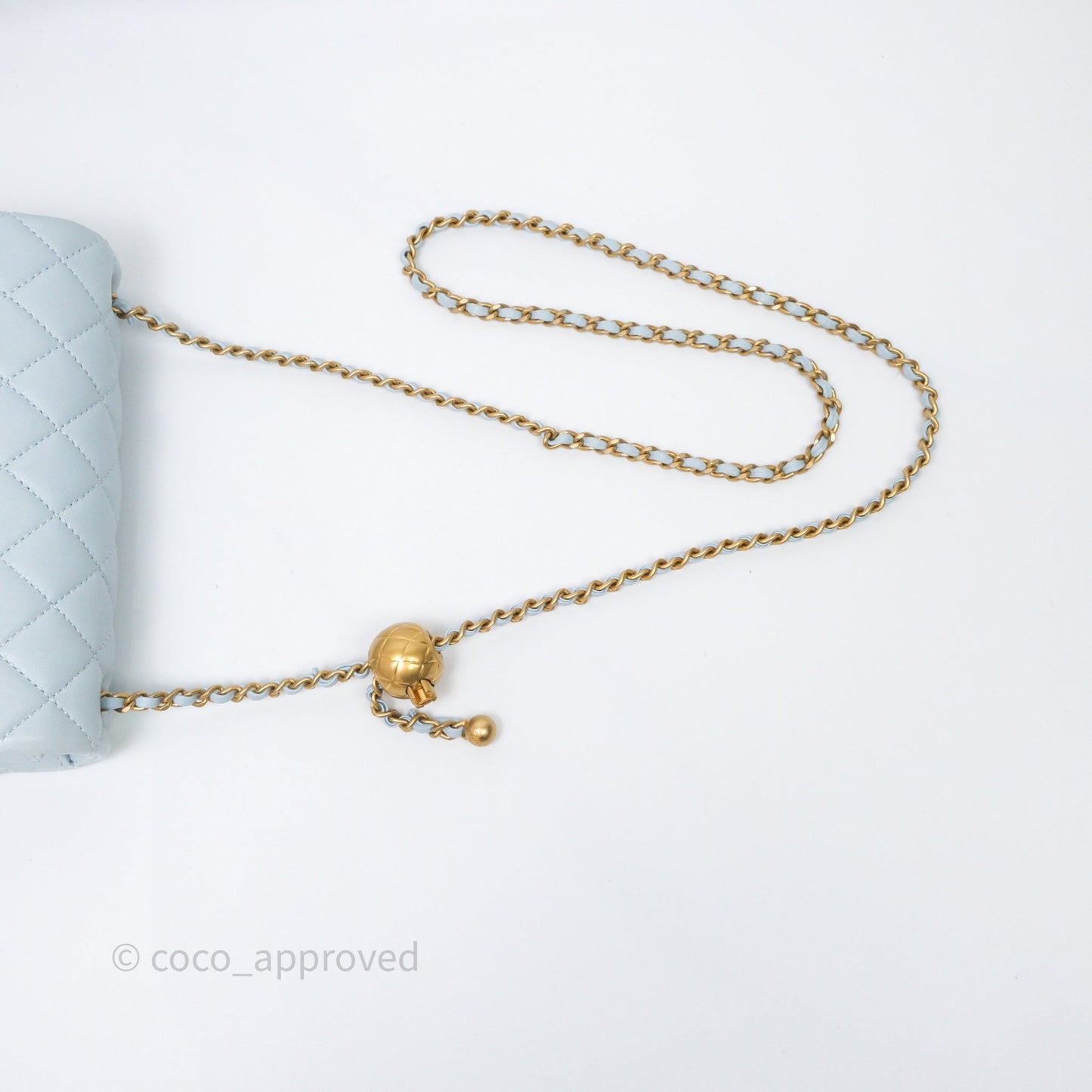 Chanel Pearl Crush Mini Rectangular Light Blue Lambskin Aged Gold Hardware