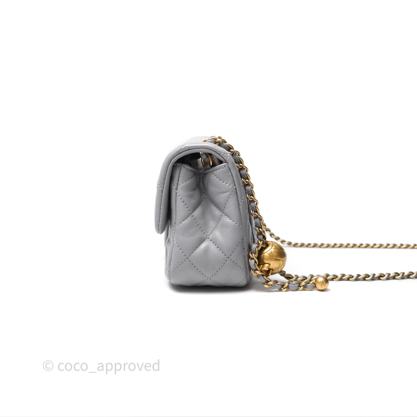 Chanel Pearl Crush Mini Rectangular Quilted Grey Lambskin Aged Gold Hardware