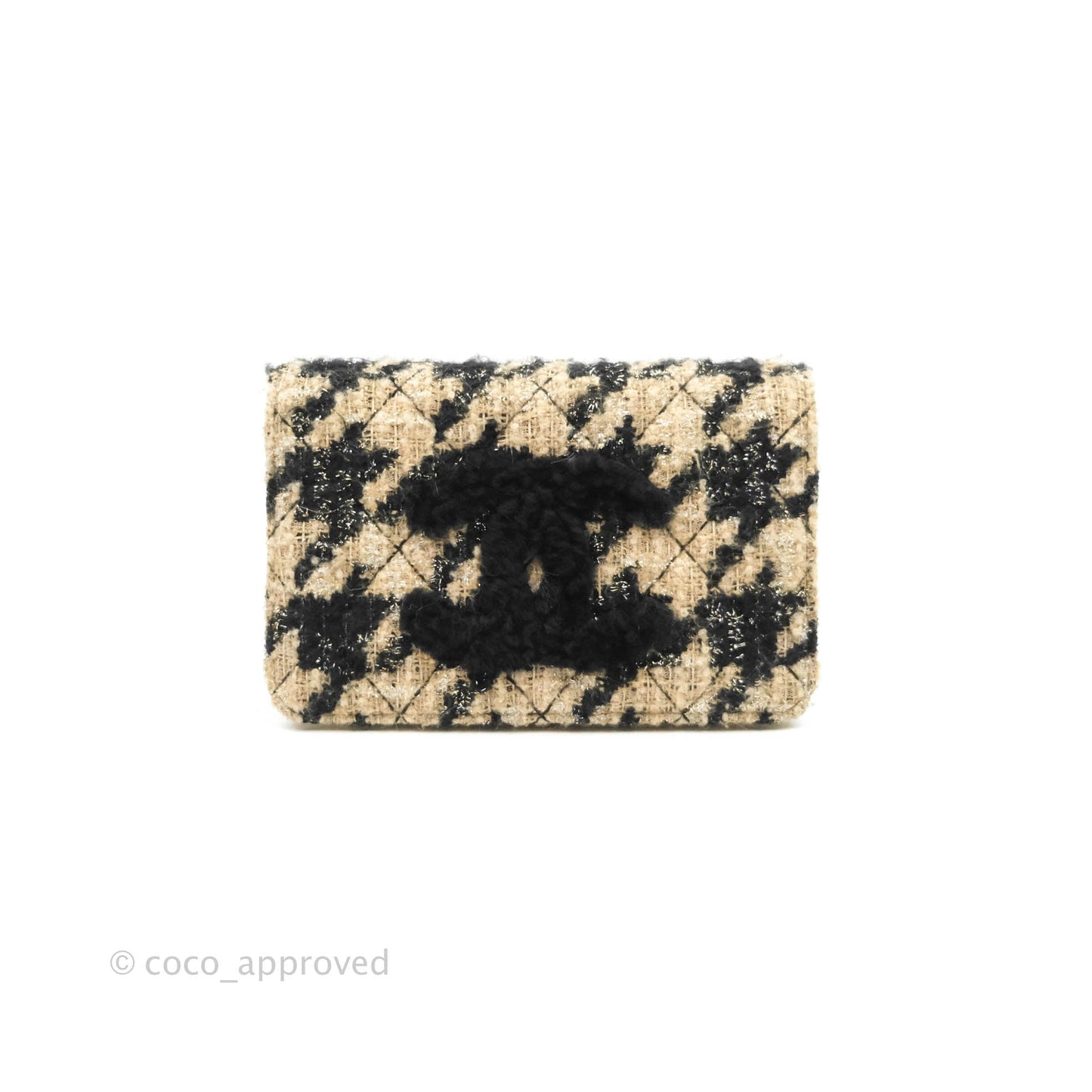 Chanel Wallet On Chain WOC Houndstooth Beige Black Tweed Gold Hardware
