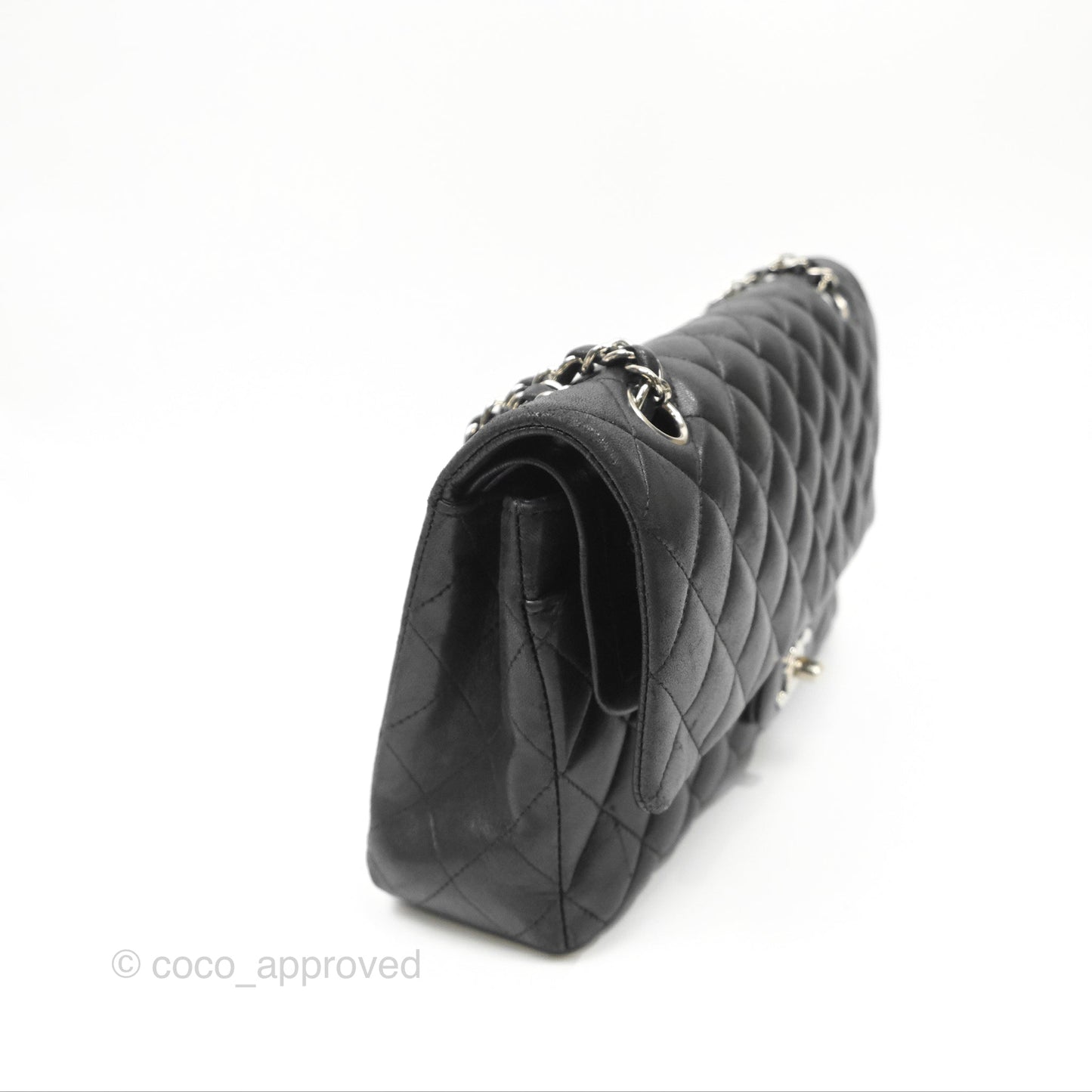 Chanel Classic M/L Medium Flap Quilted Black Lambskin Silver Hardware