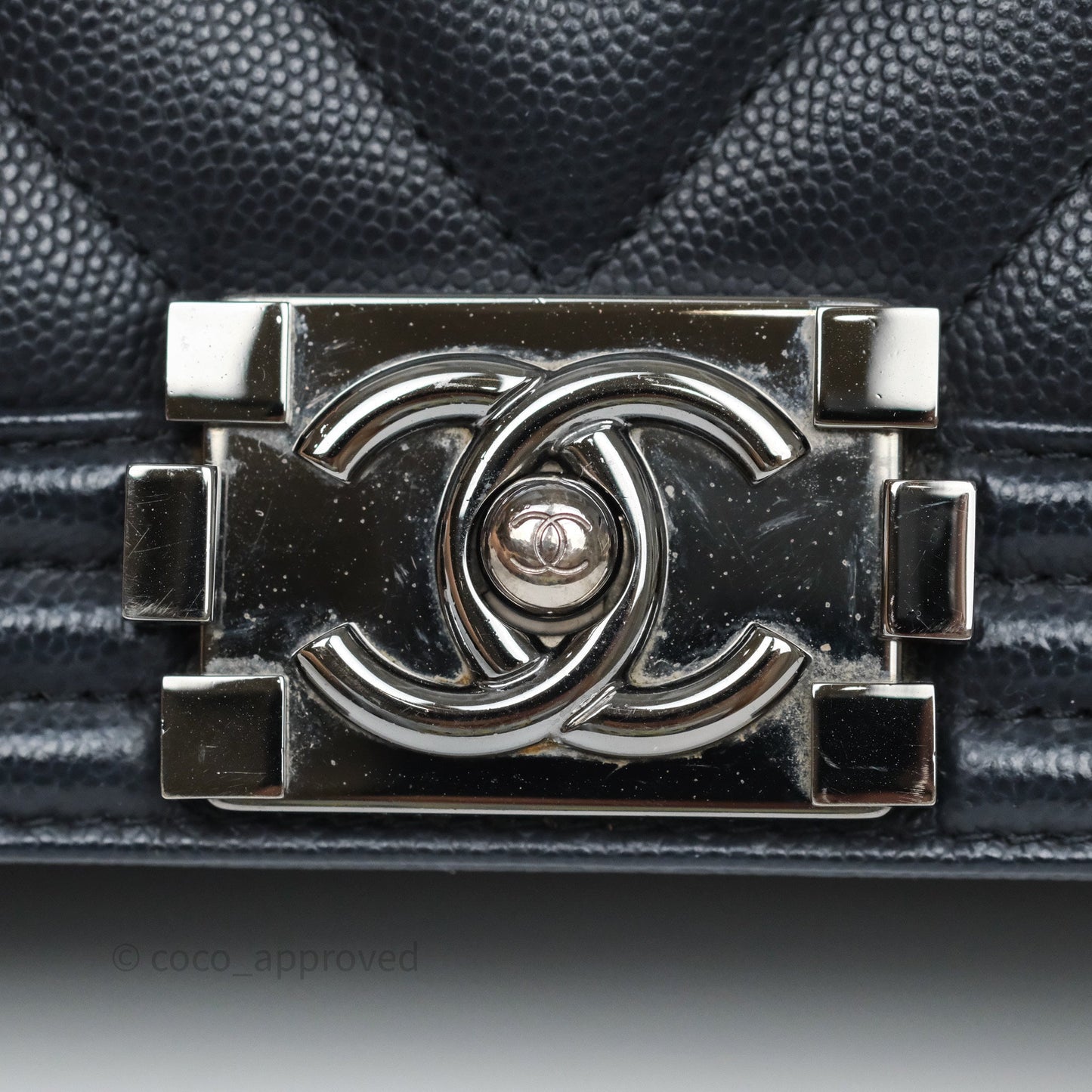 Chanel Medium Boy Chevron Dark Navy Caviar Silver Hardware