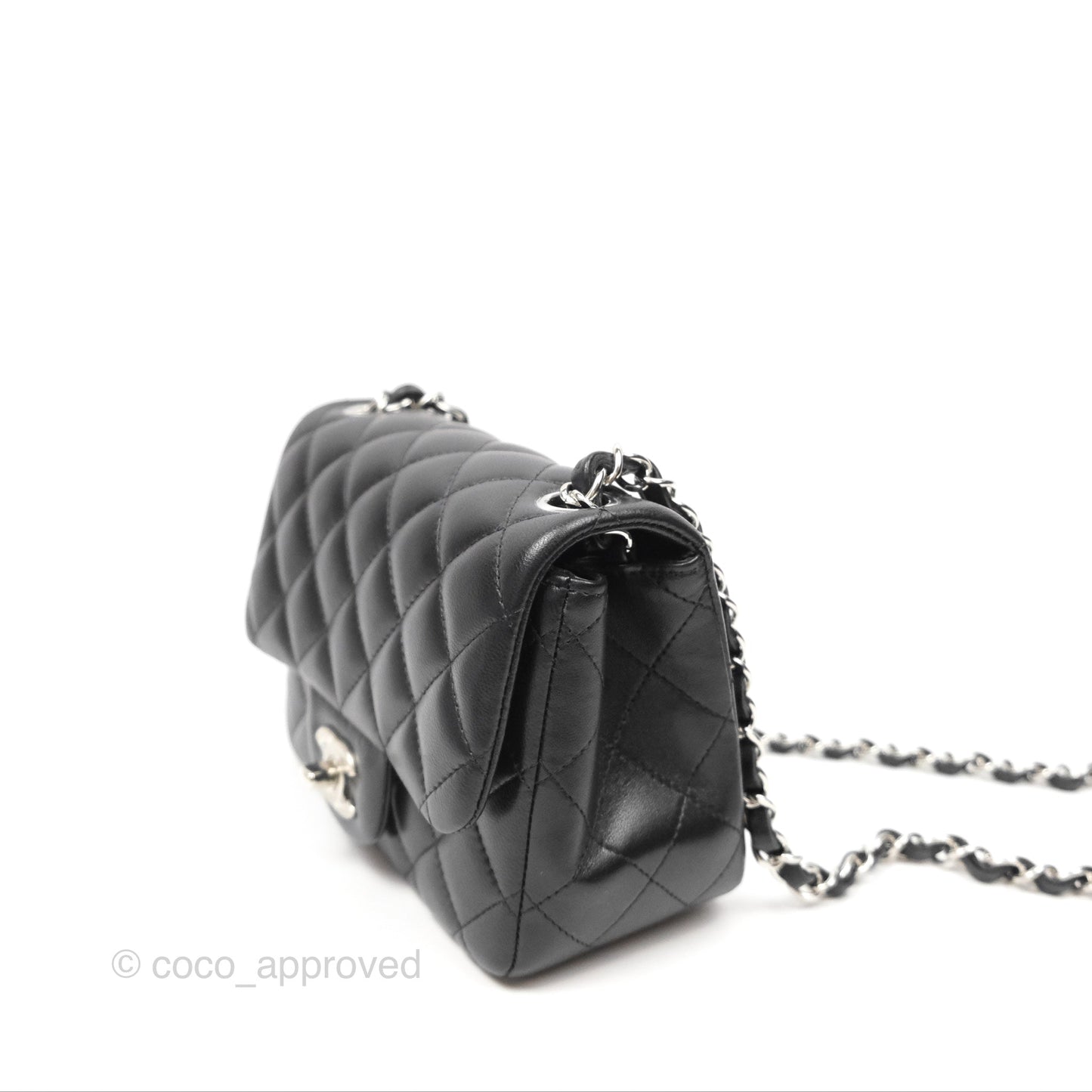 Chanel Mini Square Flap Quilted Black Lambskin Silver Hardware