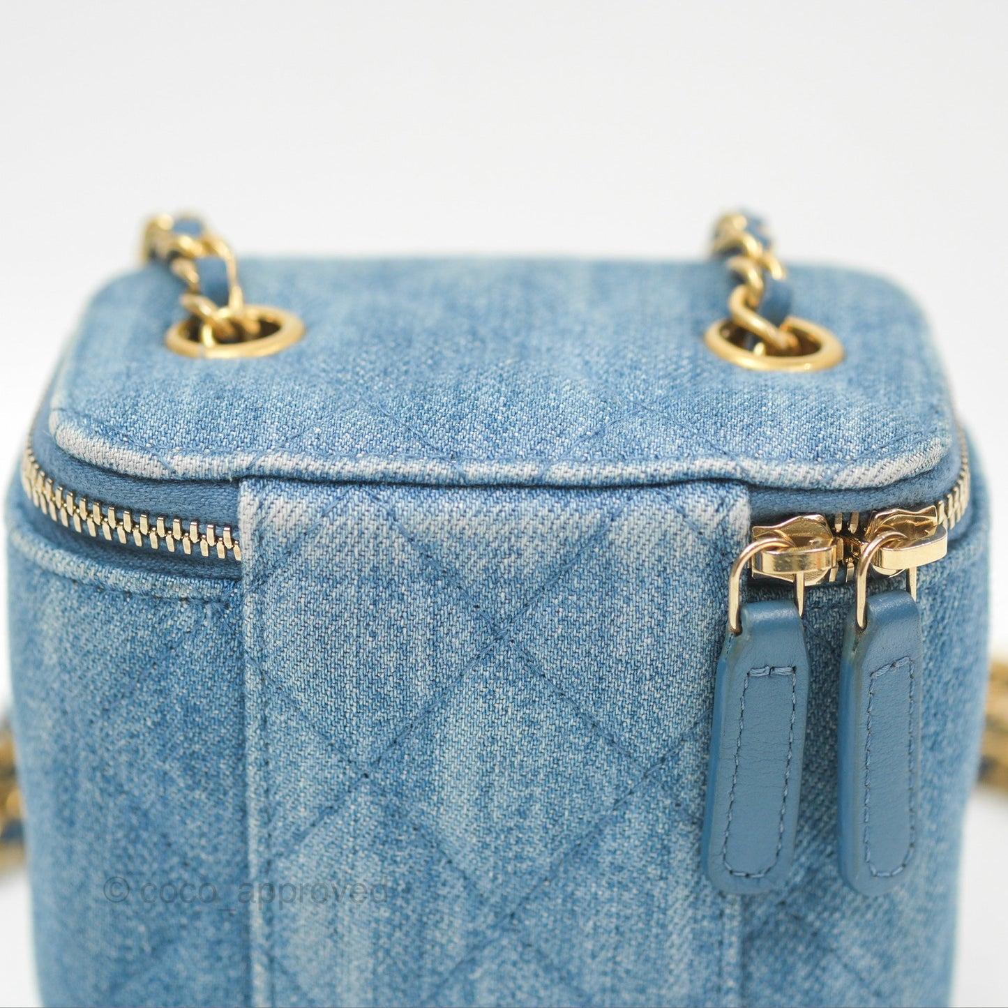 Chanel Mini Pearl Crush Vanity With Chain Denim Aged Gold Hardware