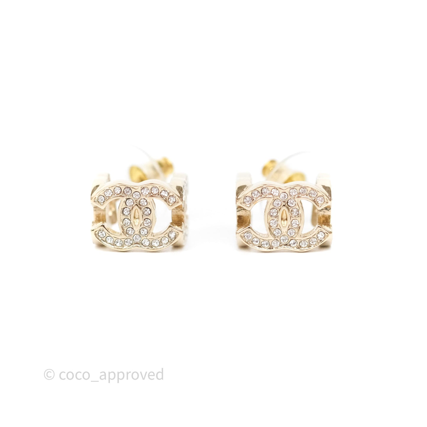 Chanel CC Crystals Square Earrings Gold Tone 23B