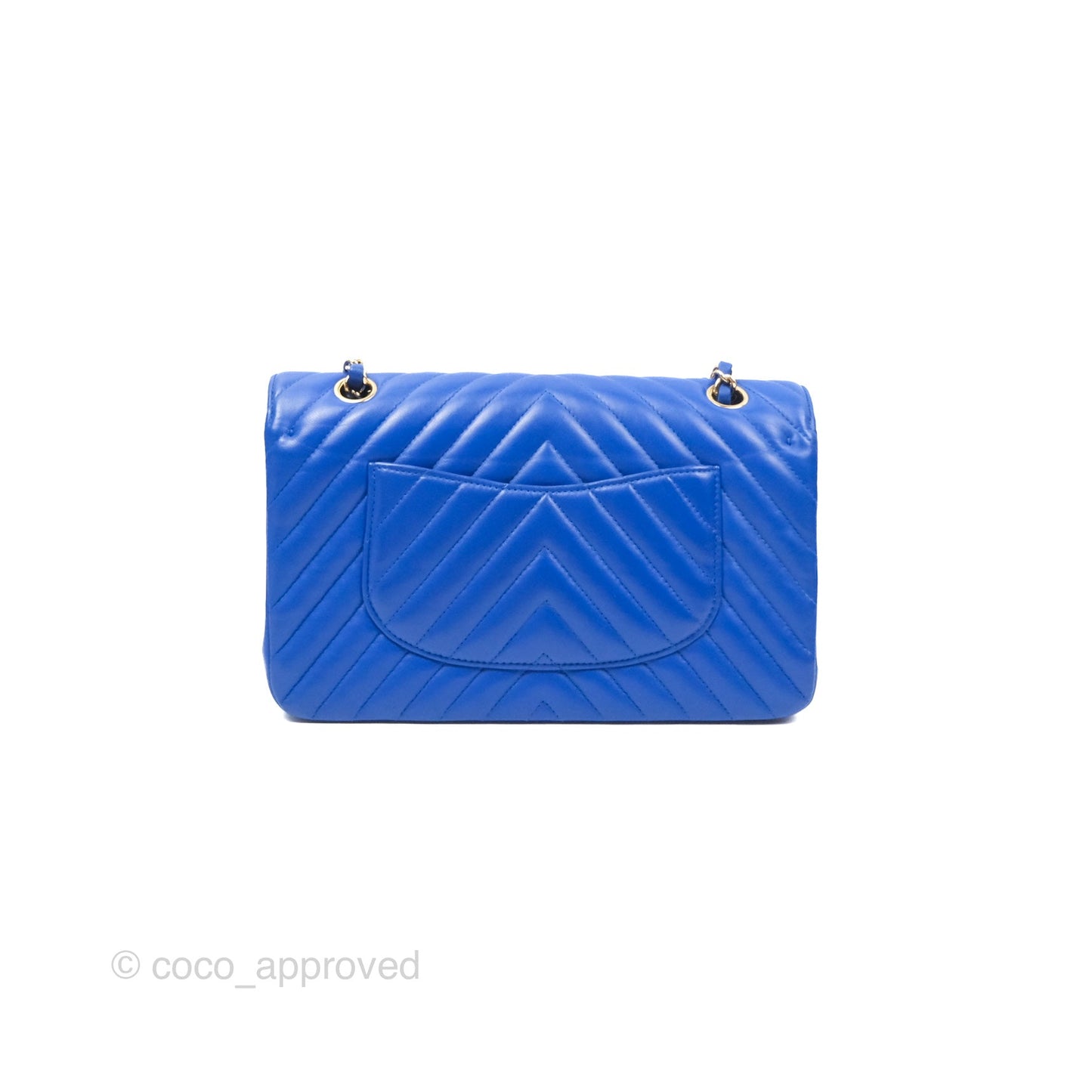 Chanel Medium Classic Flap Chevron Blue Lambskin Gold Hardware