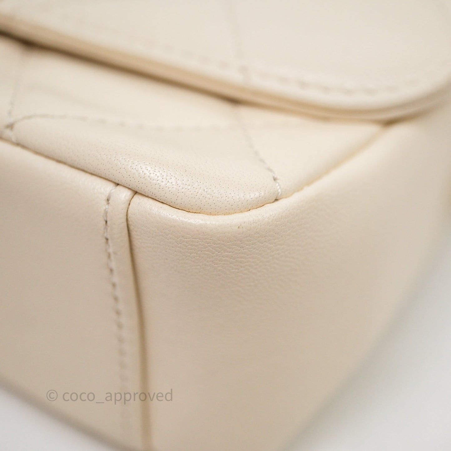 Chanel Flap with Coin Charm Ivory White Lambskin Aged Gold Hardware