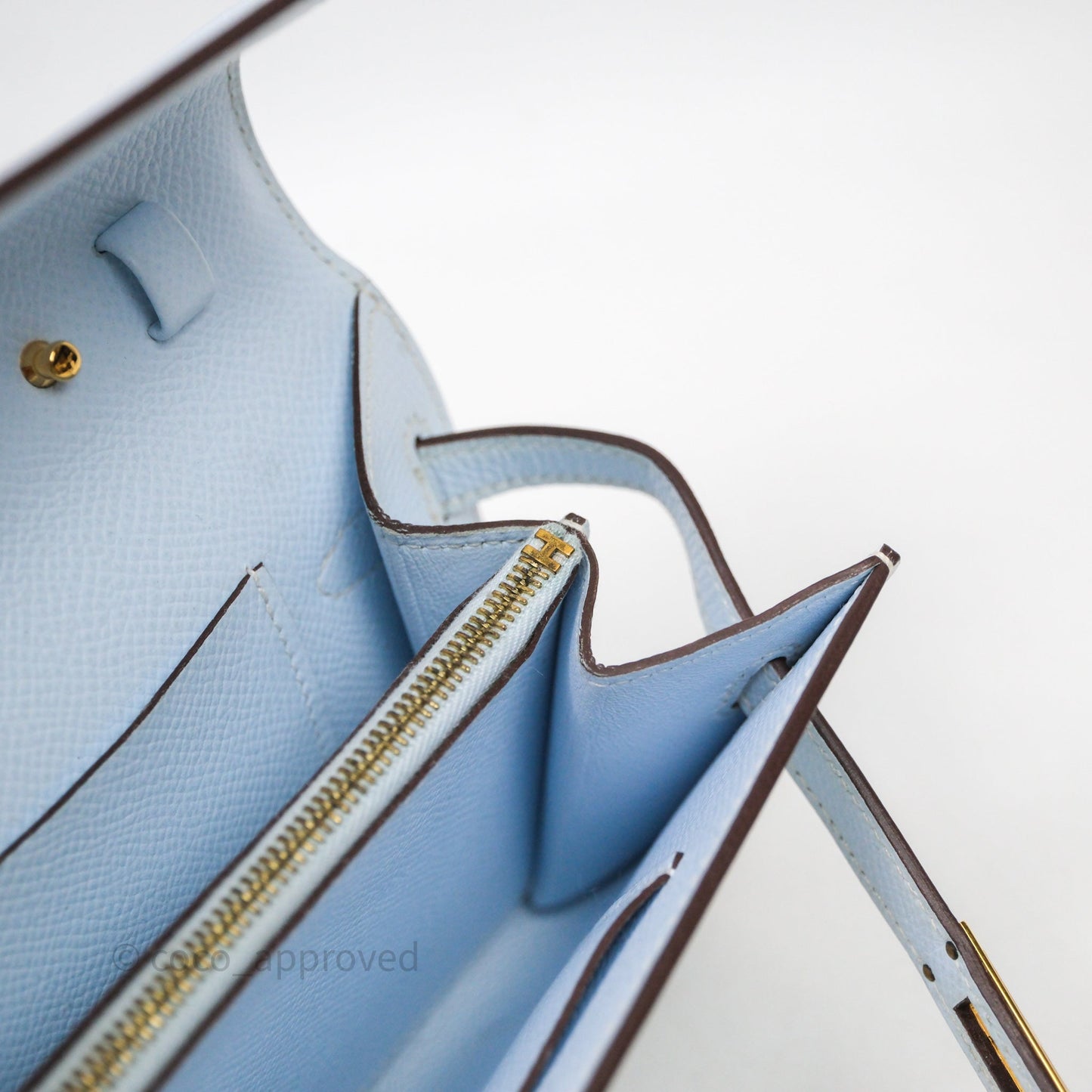 Hermes Kelly To Go Bleu Brume Epsom Gold Hardware