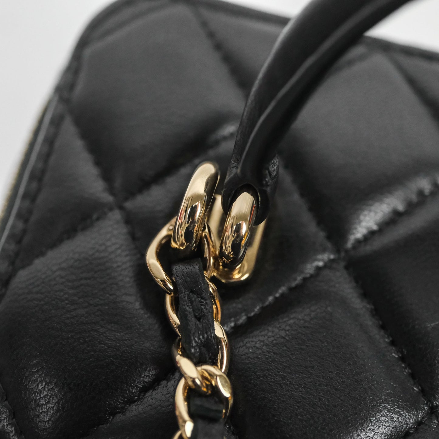 Chanel Vanity Rectangular Top Handle Black Lambskin Light Gold Hardware