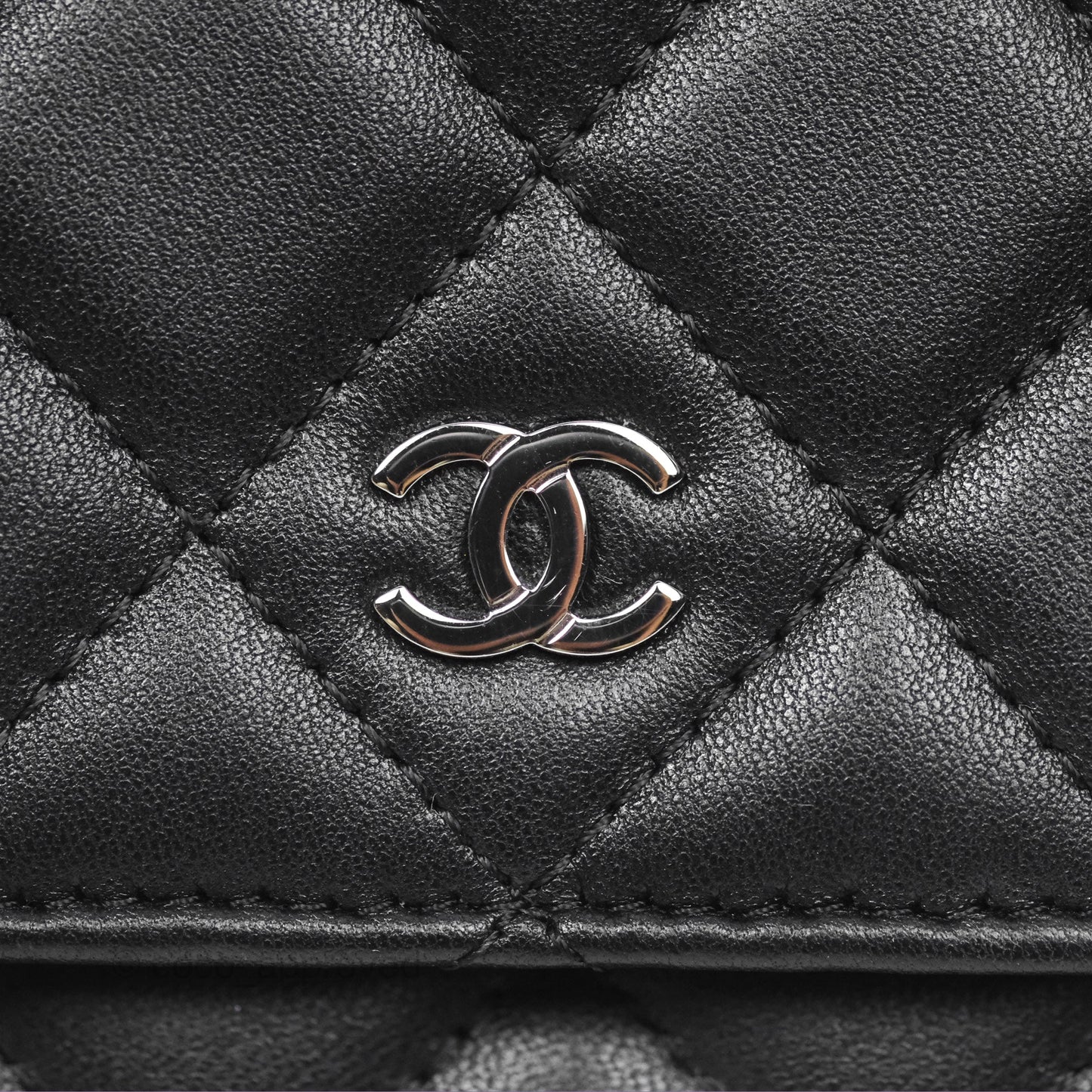 Chanel Quilted Classic Wallet on Chain WOC Black Lambskin Silver Hardware