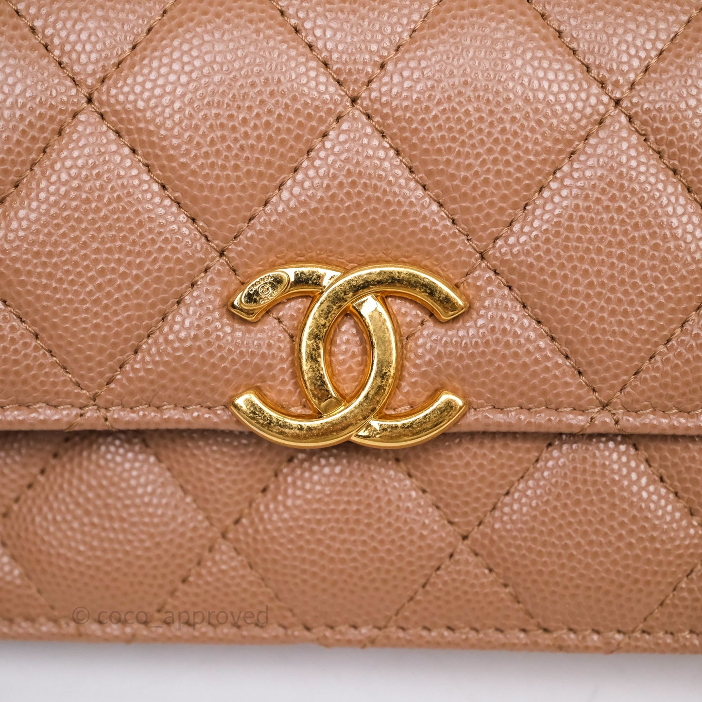 Chanel Coco First Phone Holder Dark Beige Caviar Gold Hardware 22K