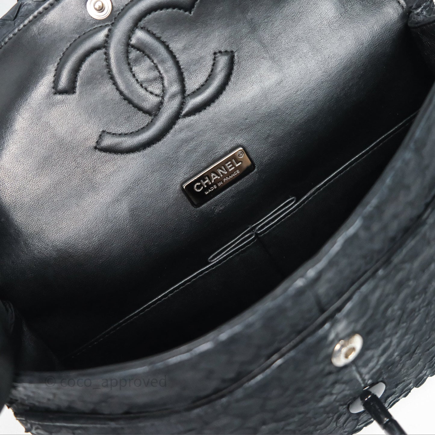 Chanel Classic M/L Medium Flap So Black Python Black Hardware