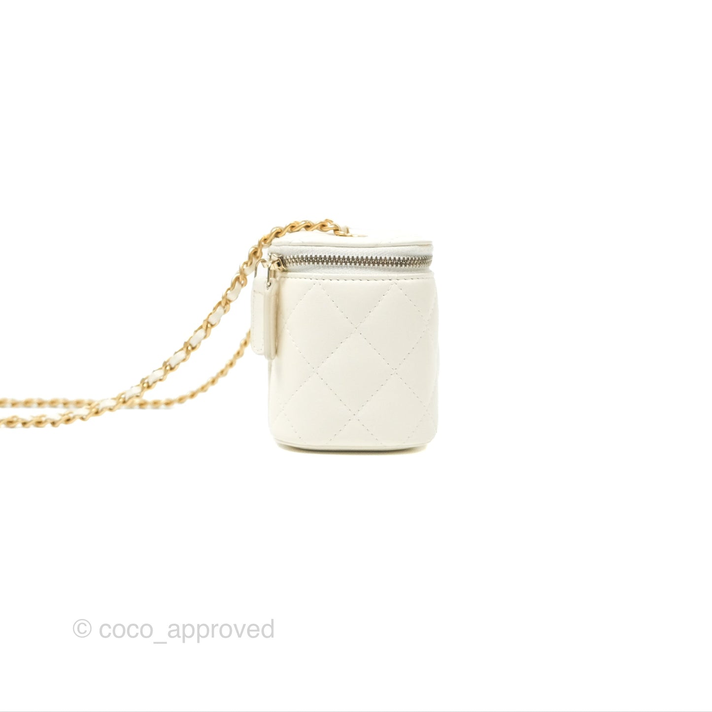 Chanel Mini Pearl Crush Vanity With Chain White Lambskin Gold Hardware
