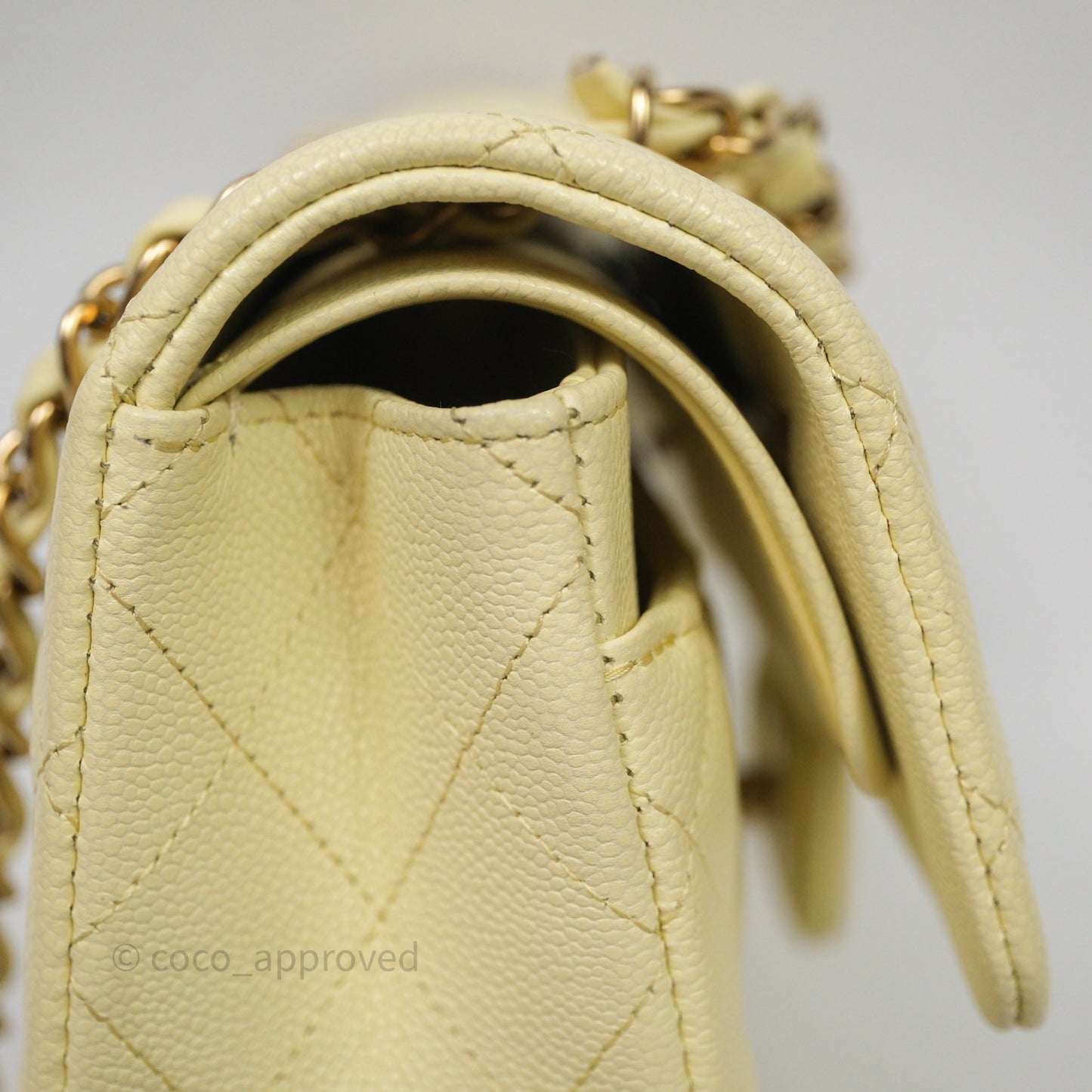 Chanel Small Classic Quilted Flap Light Yellow Caviar Gold Hardware