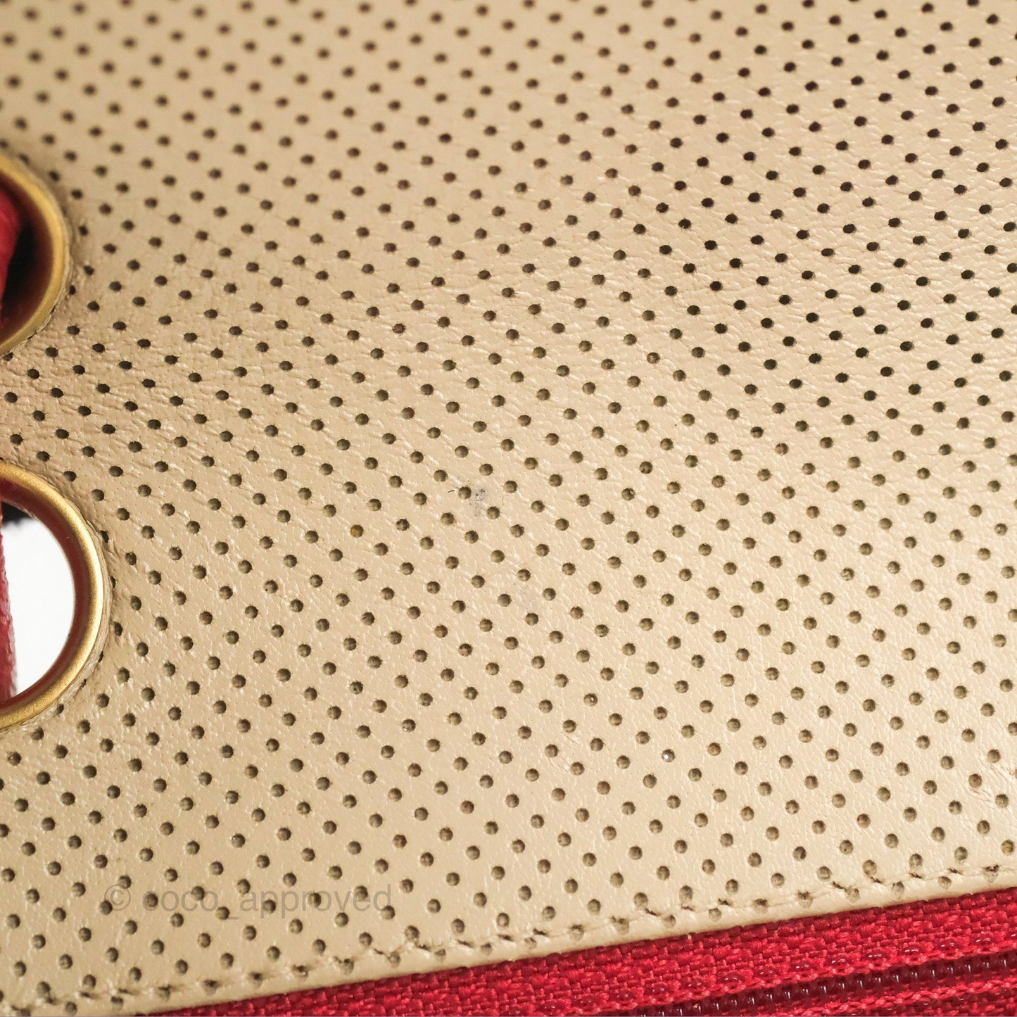 Chanel Vintage Medium Perforated Single Flap Beige/Red Matte Gold Hardware⁣⁣
