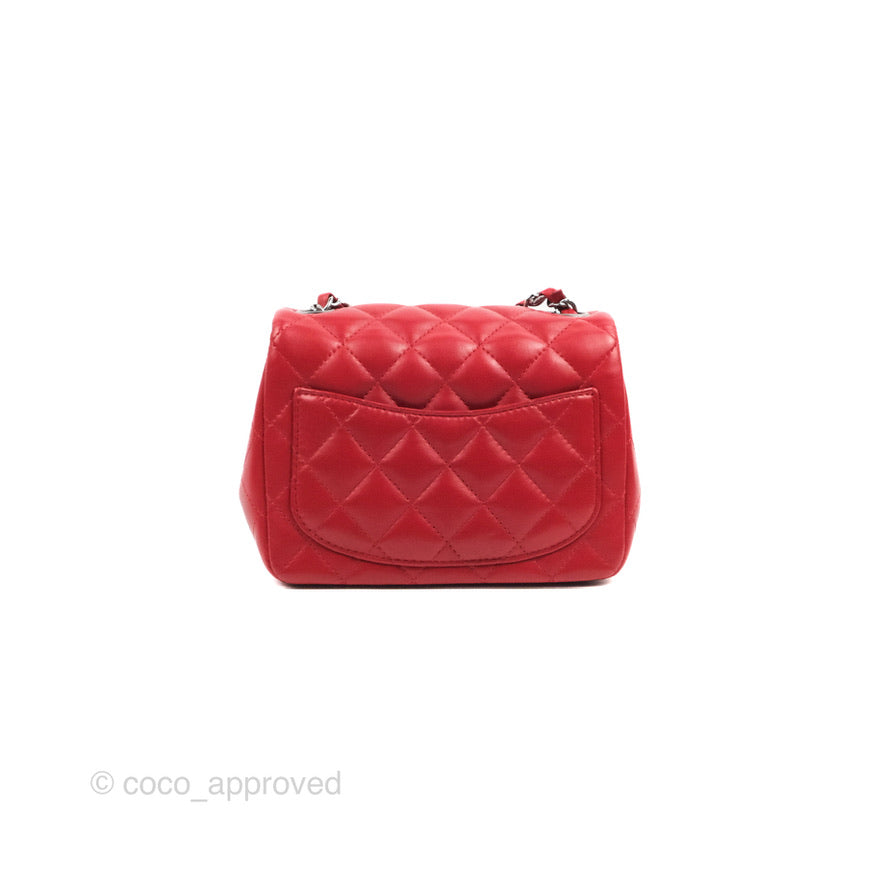 Chanel Quilted Mini Square Red Lambskin Gun Metal