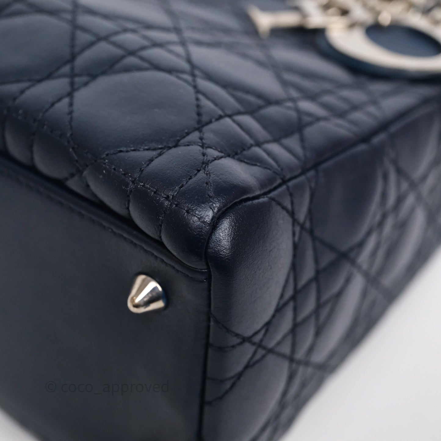 Christian Dior Medium Lady Dior Navy Lambskin Silver Hardware