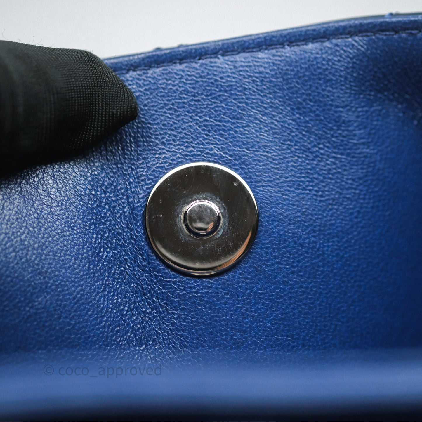 Chanel Quilted Bowling Tote Royal Blue Patent Silver Hardware