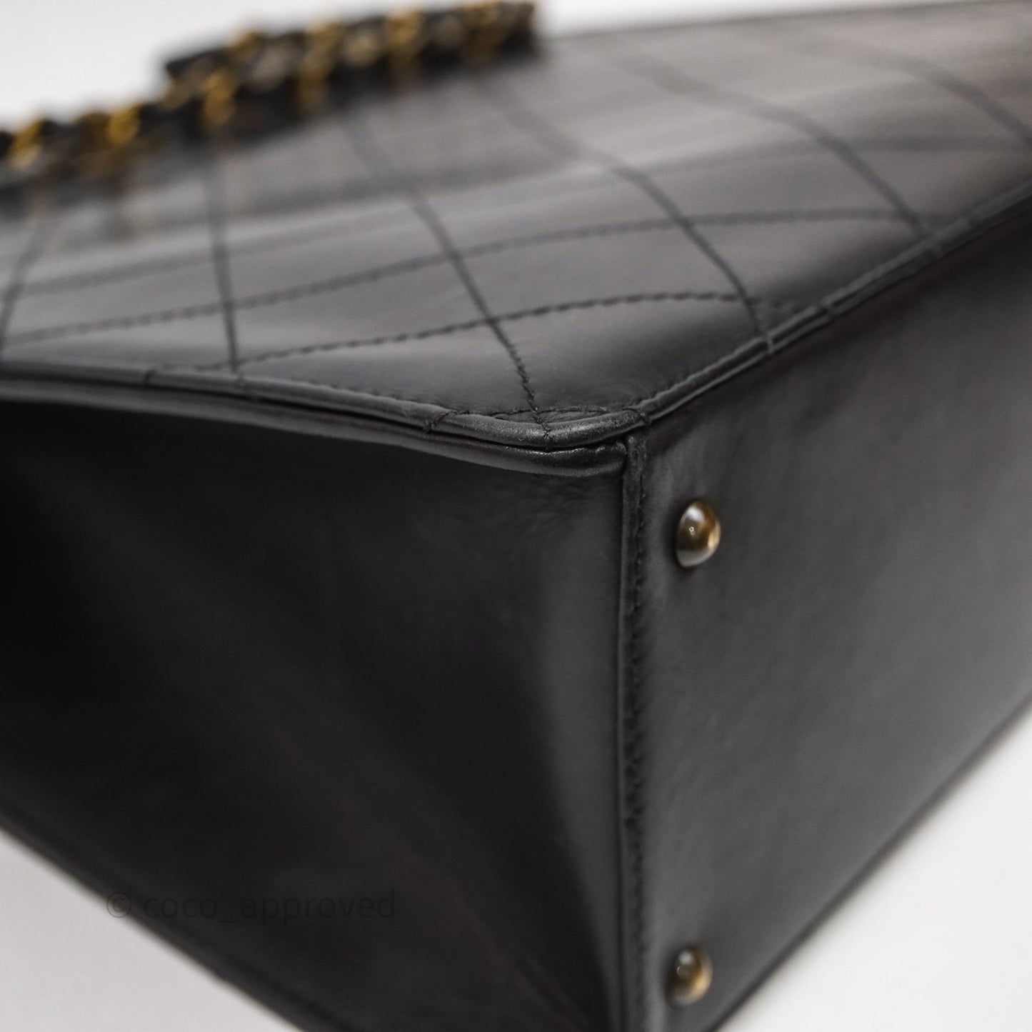 Chanel Vintage Tote Bag Quilted Black Lambskin Antique Gold Hardware