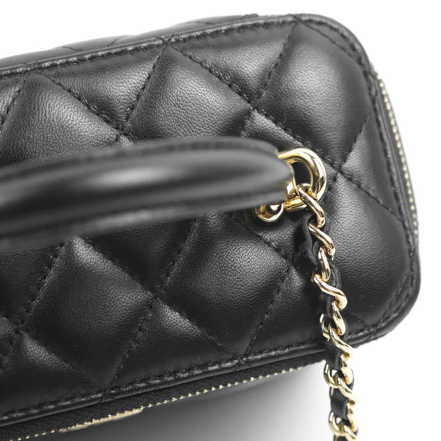 Chanel Vanity Rectangular Top Handle Black Lambskin Gold Hardware