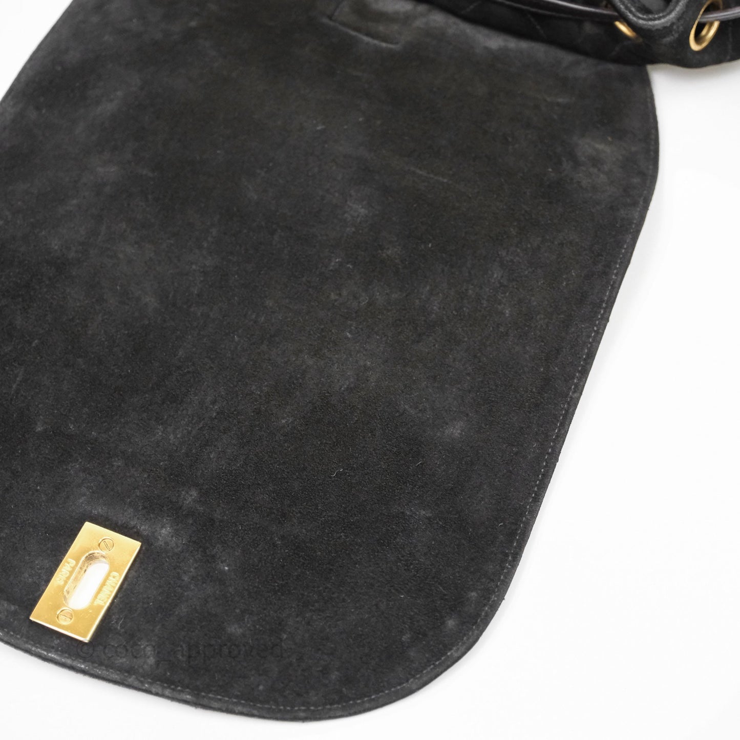 Chanel Vintage Quilted Suede CC Backpack Black Gold Hardware