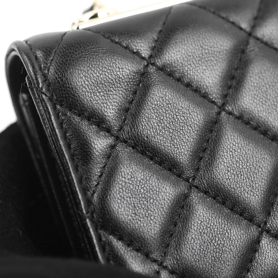 Chanel Mini Quilted Trendy CC Card Holder With Chain Black Lambskin Gold Hardware