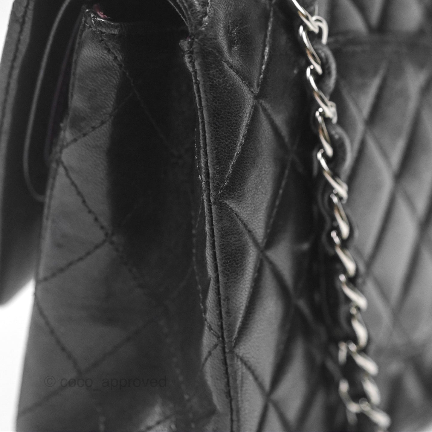 Chanel Classic M/L Medium Flap Quilted Black Lambskin Silver Hardware