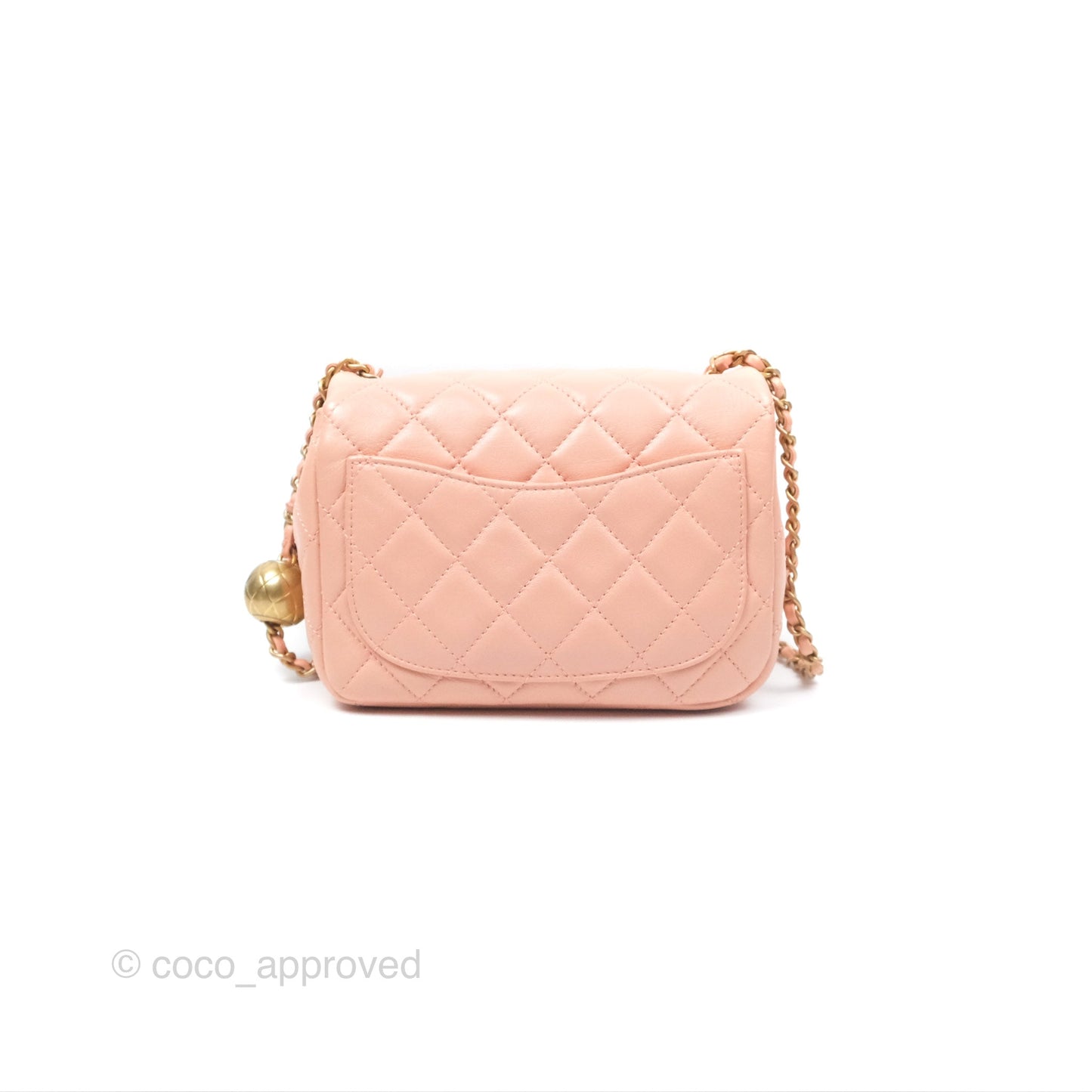 Chanel Pearl Crush Mini Square Quilted Peach Beige Lambskin Aged Gold Hardware