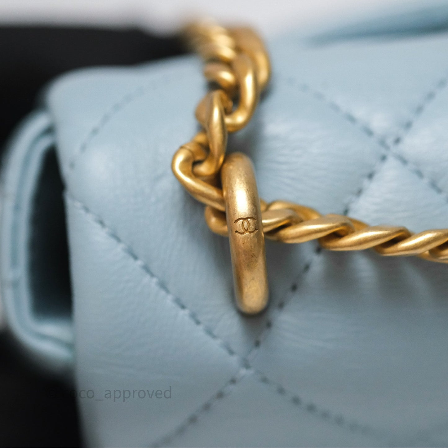 Chanel Quilted Enamel Pending CC Mini Square Flap Baby Blue Lambskin 22P