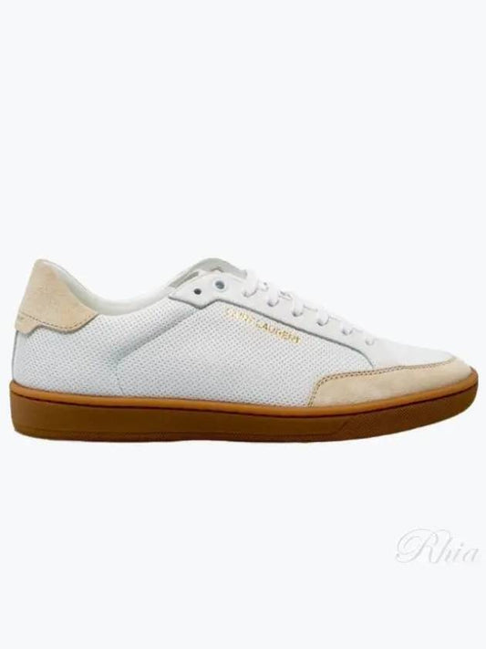 Luxury Saint Laurent Court Classic Perforated Beige Tab Low Top Sneakers White