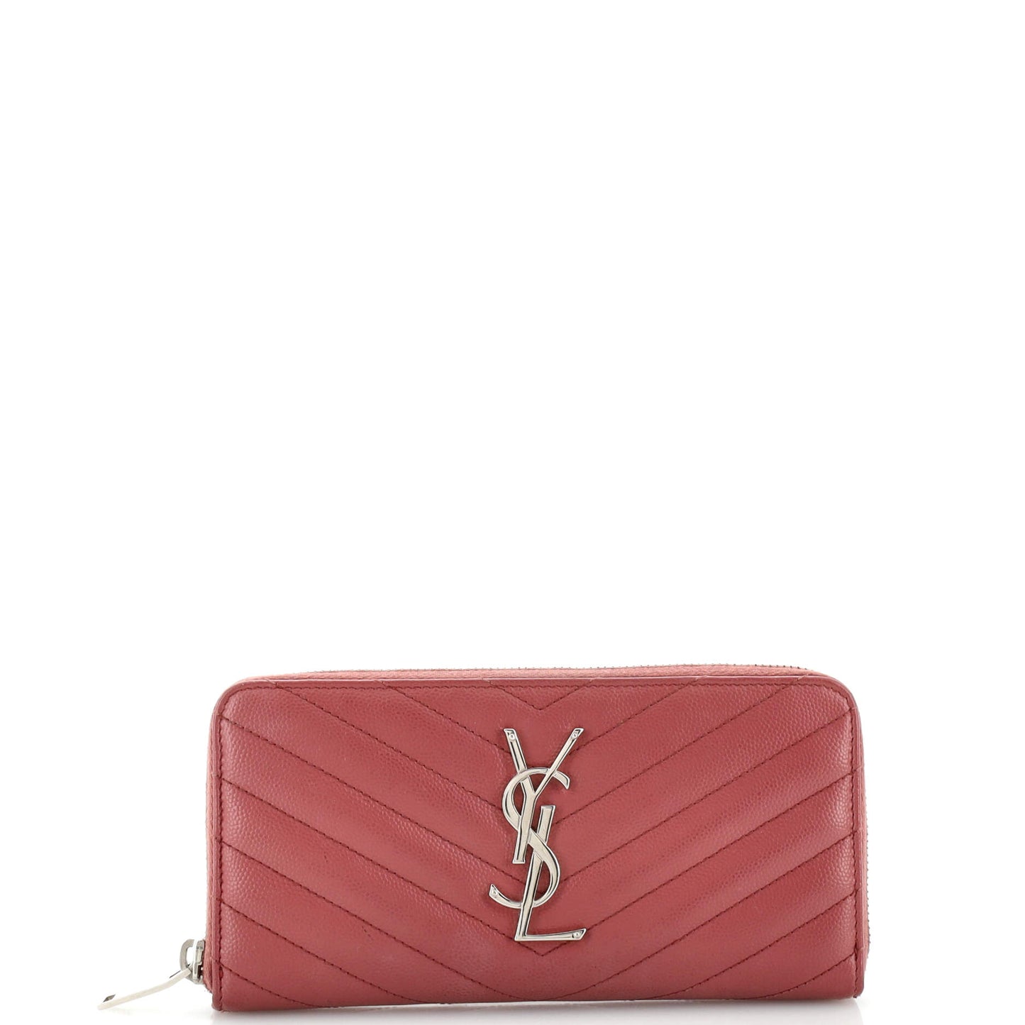 Luxury Saint Laurent Classic Monogram Zip Around Wallet Matelasse Chevron Leather