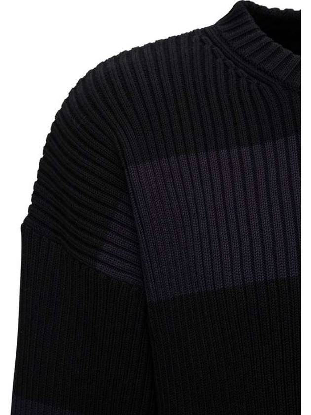 Luxury Balenciaga Back BB Logo Stripe Cotton Knit Top Black