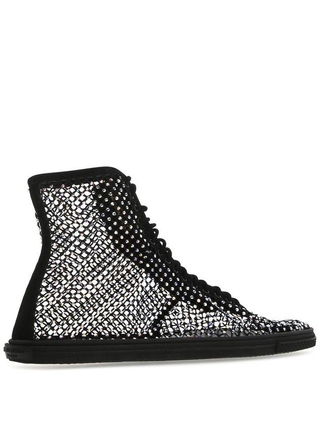 Luxury Saint Laurent Rhinestone Diamond High-Top Sneakers Black