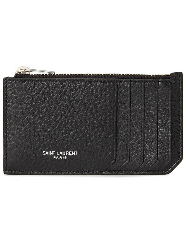 Luxury Saint Laurent Paris Fragment Zippered Leather Card Wallet Black