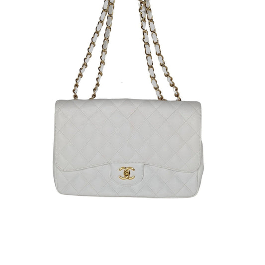 Luxury Chanel bag Vintage Classic Quilted Caviar Single White Jumbo Flap